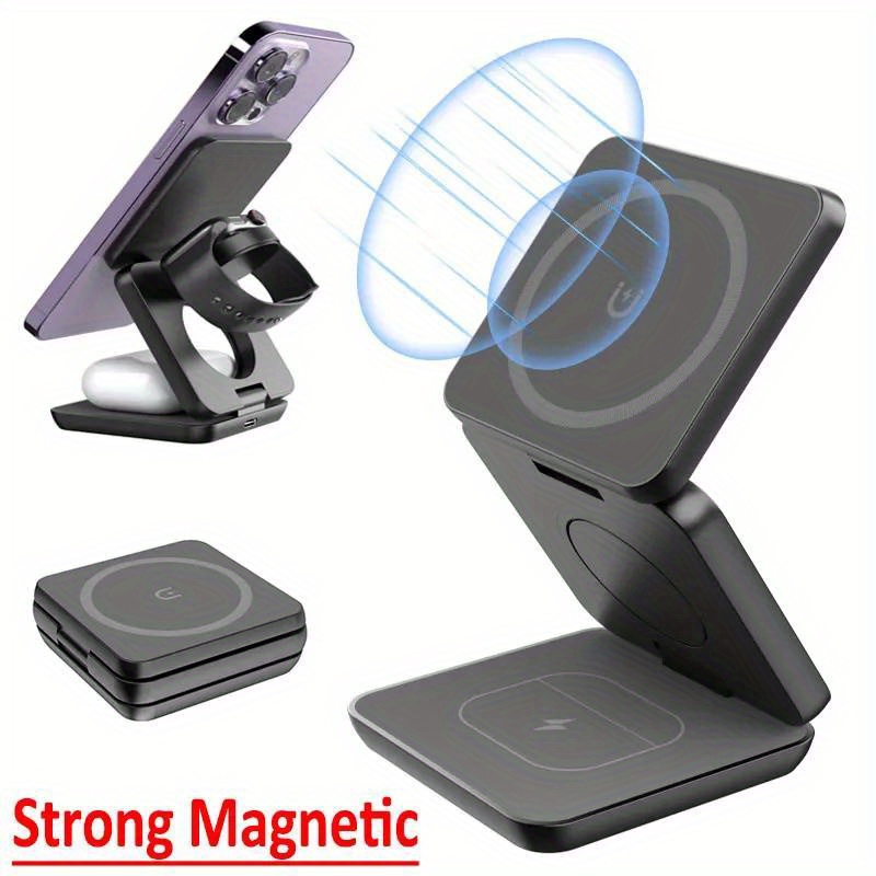 Watch Charger Cable - 折りたたみ式3in1急速ワイヤレス充電器、iPhone 16/15/14/13/12、Apple Watch 10/9/8/7/6/5/4/3/SE、AirPods 3/2/Pro対応 マグネット式充電