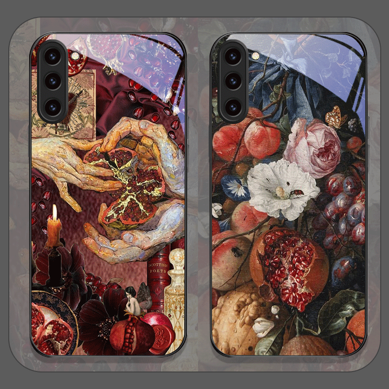 Samsung Galaxy S24 - 豪華なザクロの花柄強化ガラス製スマホケース Samsung Galaxy S25 Ultra S24