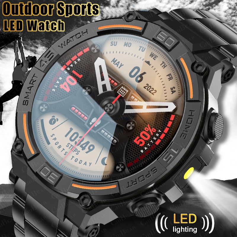 Smartwatch Face - アウトドアミリタリーラギッドスマートウォッチ メンズ GPSスポーツフィットネス防水腕時計 Bluetooth通話 LEDライト付きスマートウォッチ