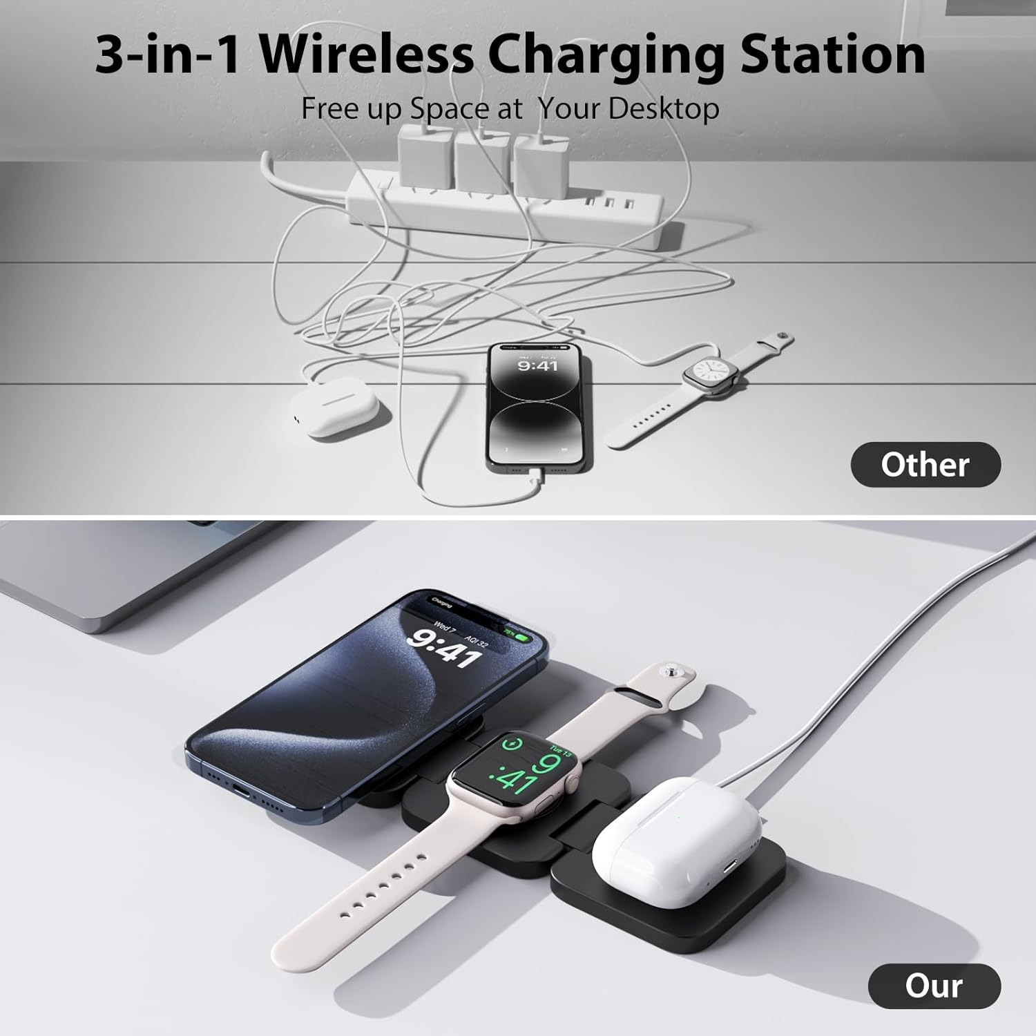 折りたたみ式3in1急速ワイヤレス充電器、iPhone 16 - Watch Charger Cable のレビューと価格
