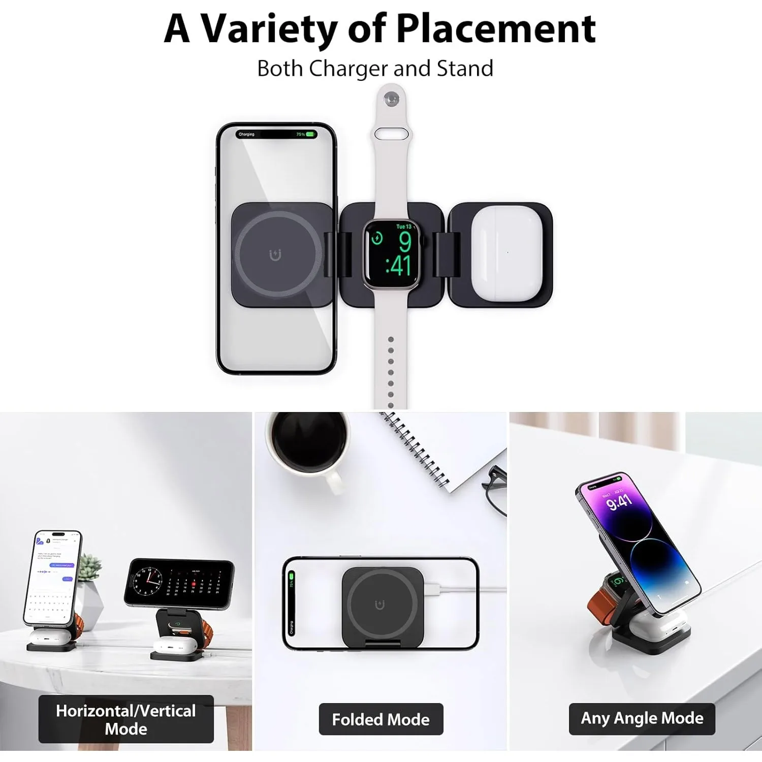 折りたたみ式3in1急速ワイヤレス充電器、iPhone 16 - Watch Charger Cable のレビューと価格