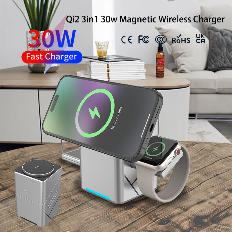 15Wタッチ回転式磁気多機能3in1ワイヤレス充電器 iPh - Watch Charger Cable のレビューと価格