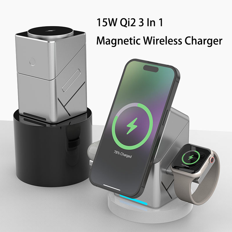 15Wタッチ回転式磁気多機能3in1ワイヤレス充電器 iPh - Watch Charger Cable のレビューと価格