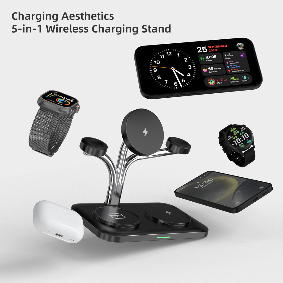 5 in 1 磁気ワイヤレス充電器、デュアルフォンとウォッチ - Watch Charger Cable のレビューと価格