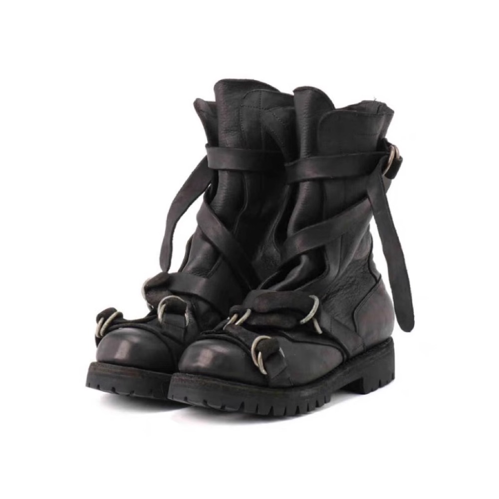 メンズレザーオートバイブーツパンクレトロ厚底ミッドカーフナイ - Leather Classic Strap のレビューと価格