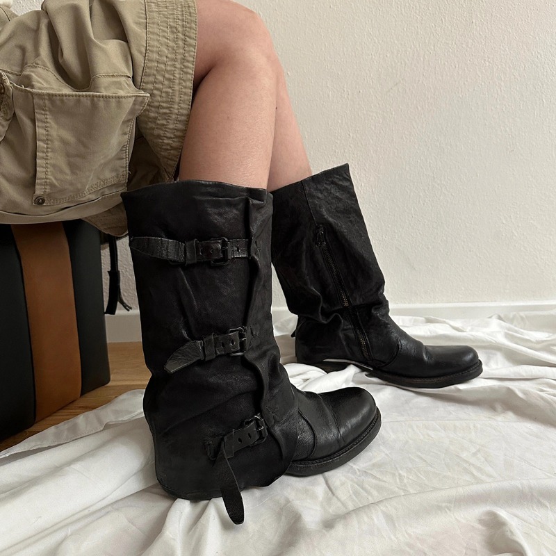 古典的な女性の靴レトロ高級本革ナイトブーツ女性のためのファッ - Leather Classic Strap のレビューと価格